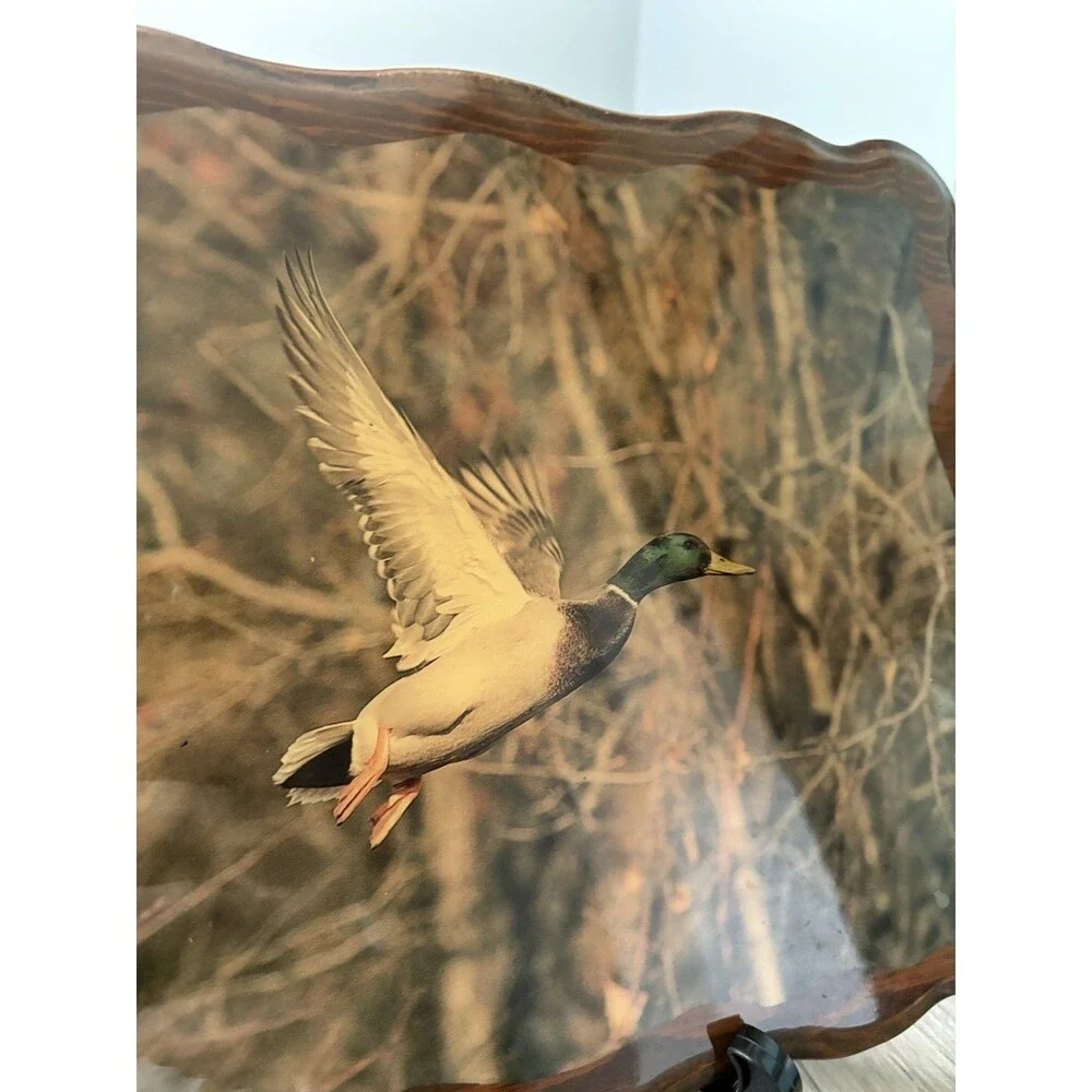Vintage Picture Mallard Flying Duck Wall Plaque Country Wood Cabin Lodge Mancave